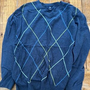 GAP V-Neck Sweater Blue and Green Argyle